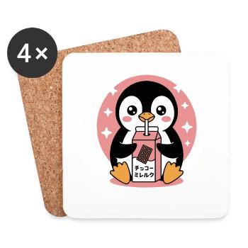 Cute Pigeon Drinking Chocolate Milk Japan Bird - Coasters (set of 4) - white - Front