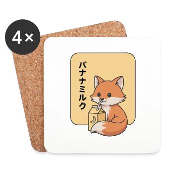 Cartoon Fox Drinking Banana Milk Kawaii Animal - Coasters (set of 4) - white - Front