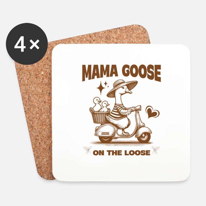 Mama Gans Auf Dem Losen Süße Mama Gans Auf Roller - Untersetzer (4er-Set) - Weiß