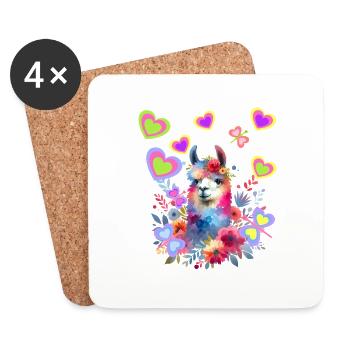 Retro Lama Lamas Frau Kind Mädchen Kinder - Untersetzer (4er-Set) - Weiß - Vorne