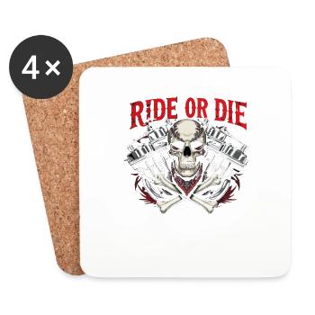 Motorcycle Skull Ride or Die Biker Chopper Rock - Coasters (set of 4) - white - Front