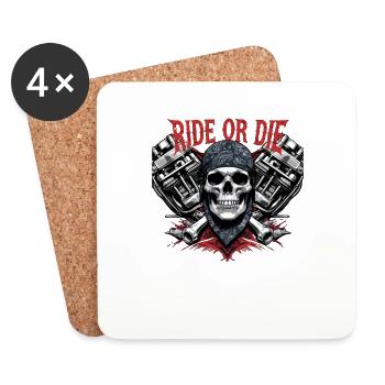 Moto Skull Ride ou Die Biker Chopper Rock - Dessous de verre (lot de 4) - blanc - Devant