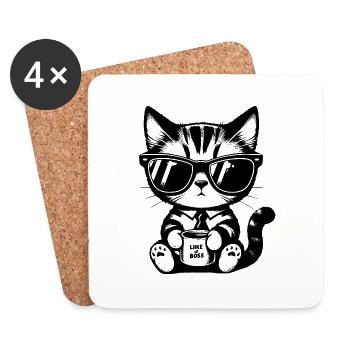 Business Cat – Like a – T-Shirt für Katzenfans - Untersetzer (4er-Set) - Weiß - Vorne
