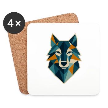 Tête de loup géométrique style polygone - Dessous de verre (lot de 4) - blanc - Devant