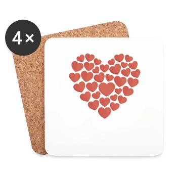 Un coeur fait de coeurs Saint-Valentin Amour mignon - Dessous de verre (lot de 4) - blanc - Devant