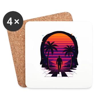 Synthwave Cowboy - Vêtements Désert - Dessous de verre (lot de 4) - blanc - Devant
