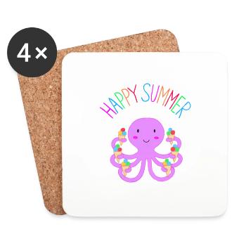 Poulpe d’été joyeux Mignon enfants Crème glacée de poulpe d’été - Dessous de verre (lot de 4) - blanc - Devant