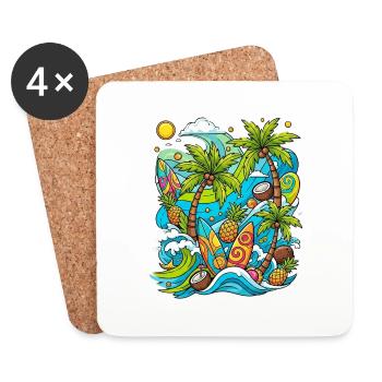 Modèle de vacances tropicales - Dessous de verre (lot de 4) - blanc - Devant