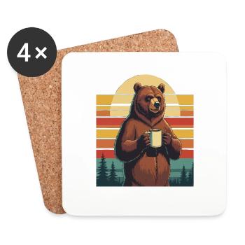 Grim Bear Coffee Mug Bears Coffee Tired - Coasters (set of 4) - white - Front