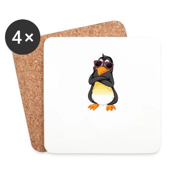 Brudi Je dois y aller – pingouin drôle - Dessous de verre (lot de 4) - blanc - Devant