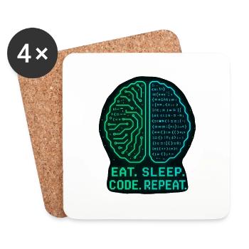 Eat Sleep Code Repeat Geek Design - Untersetzer (4er-Set) - Weiß - Vorne