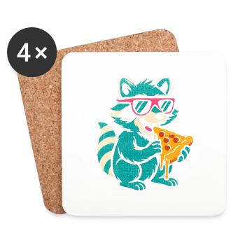 raton laveur en lunettes de soleil mangeant de la pizza - Dessous de verre (lot de 4) - blanc - Devant