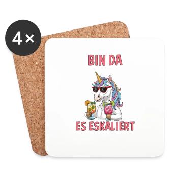Bin Da Kann Losgehen Es Eskaliert Eh Wieder - Untersetzer (4er-Set) - Weiß - Vorne