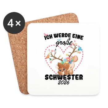 Nachwuchs Verkünden Ich Werde Große Schwester 2026 - Untersetzer (4er-Set) - Weiß - Vorne
