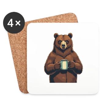 Grim Bear Tasse à café Ours Café Fatigué - Dessous de verre (lot de 4) - blanc - Devant