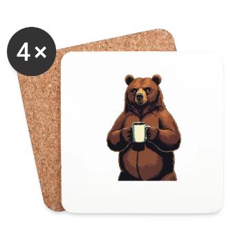 Grim Bear Tasse à café Ours Café Fatigué - Dessous de verre (lot de 4) - blanc - Devant