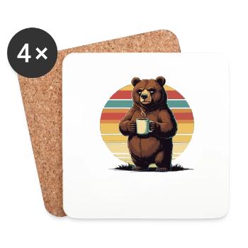 Grim Bear Tasse à café Ours Café Fatigué - Dessous de verre (lot de 4) - blanc - Devant