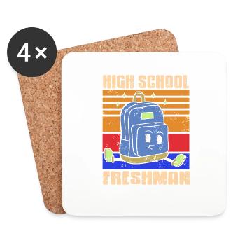 High School Freshman Backpack Cartoon - Untersetzer (4er-Set) - Weiß - Vorne