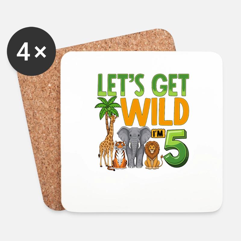 Let's Get Wild I'm 5 - Untersetzer (4er-Set) - Weiß