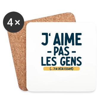 J’aime pas les gens T-shirt drôle français - Dessous de verre (lot de 4) - blanc - Devant