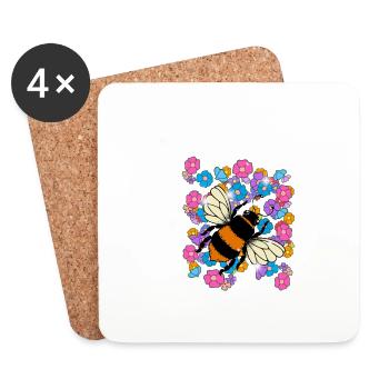 Abeille Rétro Abeilles Bourdon Fleur Enfants - Dessous de verre (lot de 4) - blanc - Devant