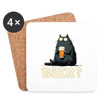 Drôle de chat avec de la bière - Dessous de verre (lot de 4) - blanc - Devant