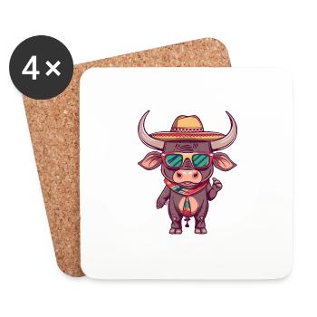 Stier Comic Lustig Sombrero - Untersetzer (4er-Set) - Weiß - Vorne