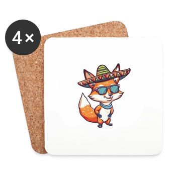 Fox Bande Dessinée Drôle Sombrero - Dessous de verre (lot de 4) - blanc - Devant