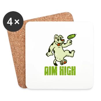 Aim High Cartoon Dog Frisbee Motivational Humor - Untersetzer (4er-Set) - Weiß - Vorne