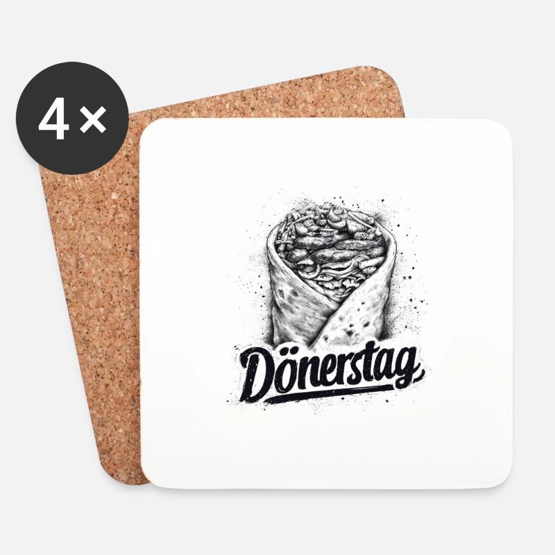 Döner Shirt - Untersetzer (4er-Set) - Weiß