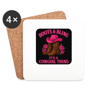 Cow girl: Boots & Bling – It's A Thing - Untersetzer (4er-Set) - Weiß - Vorne