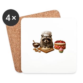 Raccoon Baking - Coasters (set of 4) - white - Front