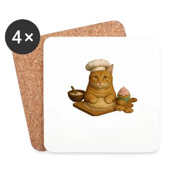 Cat Baking - Coasters (set of 4) - white - Front