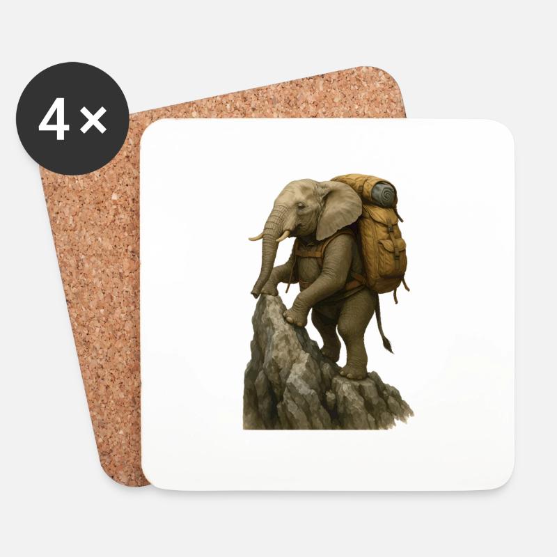 Randonnée à dos d’éléphant - Dessous de verre (lot de 4) - blanc