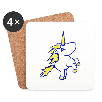 Licorne sautant sur les pattes avant cheval de dessin animé mignon - Dessous de verre (lot de 4) - blanc - Devant