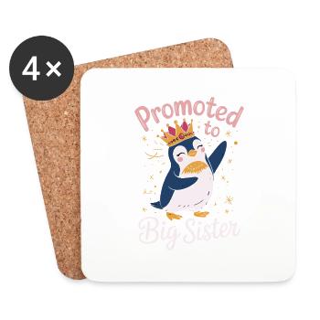 Promu au rang de grande sœur – Penguin Design - Dessous de verre (lot de 4) - blanc - Devant
