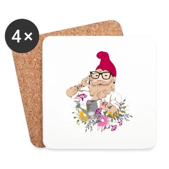 Hipster-Gartenzwerg mit Handy und Gießkanne - Untersetzer (4er-Set) - Weiß - Vorne