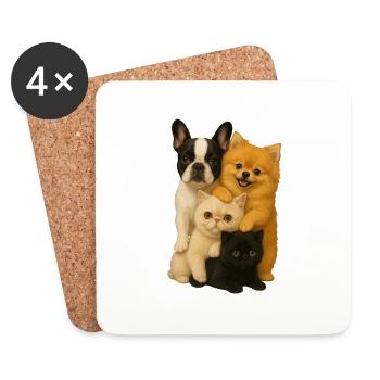 Bouledogue français Poméranien exotique à poil court - Dessous de verre (lot de 4) - blanc - Devant