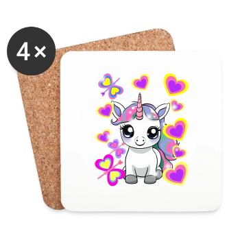 Licorne Enfant Fille Cheval - Dessous de verre (lot de 4) - blanc - Devant