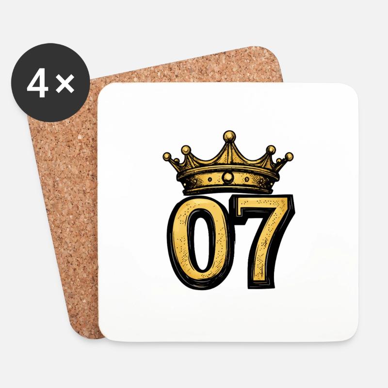 7 Zahl Krone - Untersetzer (4er-Set) - Weiß