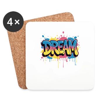 DREAM Graffiti Design voller Farbe und Motivation - Untersetzer (4er-Set) - Weiß - Vorne