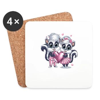 Cute Skunk Couple With Heart For Valentine's Day - Coasters (set of 4) - white - Front