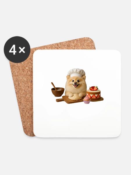 Zwergspitz Backen Kuchen Kekse - Untersetzer (4er-Set) - Weiß