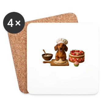 Dackel Backen Kuchen Kekse - Untersetzer (4er-Set) - Weiß - Vorne