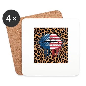 Leopard Lips with USA Flag - Coasters (set of 4) - white - Front