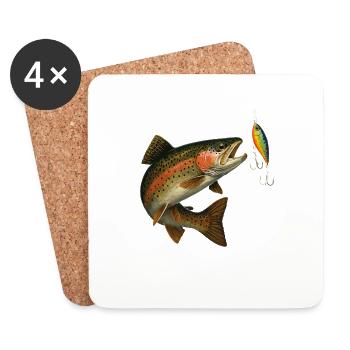 Trout Bite Design – Trout & Wobbler Scene - Coasters (set of 4) - white - Front