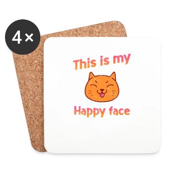 This Is My Happy Face Cute Cartoon Cat - Untersetzer (4er-Set) - Weiß - Vorne