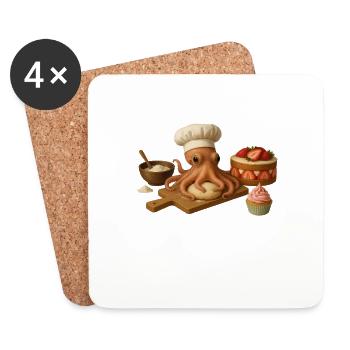 Octopus Baking Cake Bread - Coasters (set of 4) - white - Front