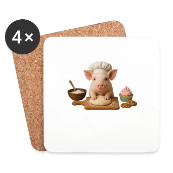 Cochon Gâteau Cuisson Pain - Dessous de verre (lot de 4) - blanc - Devant