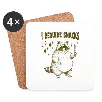 I Require Snacks Fat Raccoon Funny Animal Saying - Coasters (set of 4) - white - Front